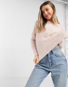 Asos Design Sweater With Stitch Yoke Detail In Light Pink