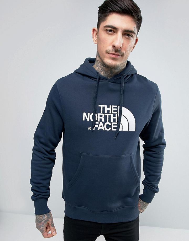 The North Face Drew Peak Hoodie Large Logo In Navy - Navy