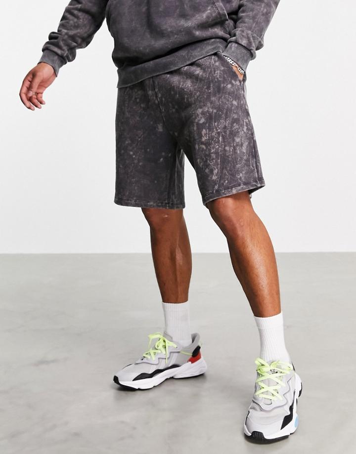 Asos Design Oversized Jersey Shorts In Washed Black - Part Of A Set-neutral