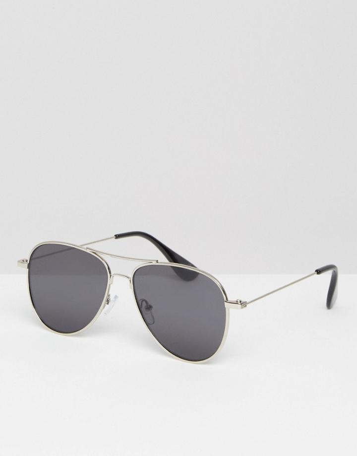 Asos Flat Lens Silver Aviator Sunglasses - Silver
