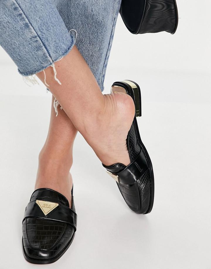 River Island Branded Mule Loafers In Black