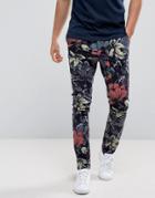 Asos Super Skinny Pants In Hibiscus Floral Print - Navy