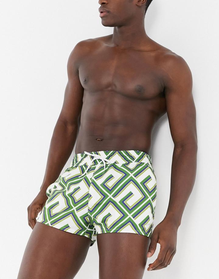 Asos Design Swim Shorts With Geometric Tile Print Super Short Length-multi