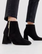 Stradivarius Zip Side Heeled Boot In Black