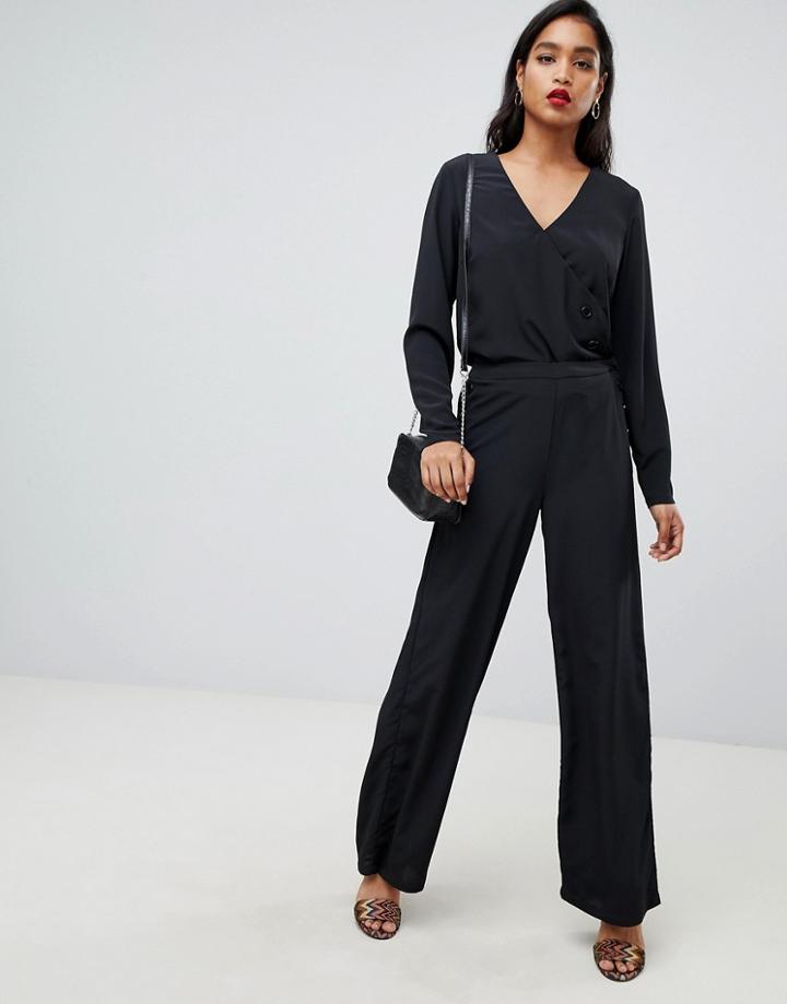 Vila Button Side Blouse-black