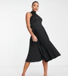 Closet London Tall High Neck Pleated Midi Dress In Black