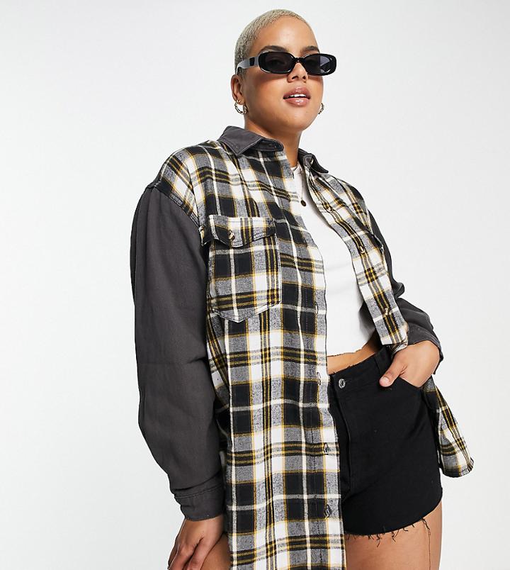 Missguided Plus Shirt In Charcoal Gingham Check-gray