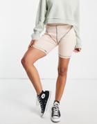 Topshop Overlock Legging Short In Beige - Part Of A Set-neutral