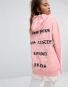 Criminal Damage Oversized Hoodie With Back Type Print - Pink