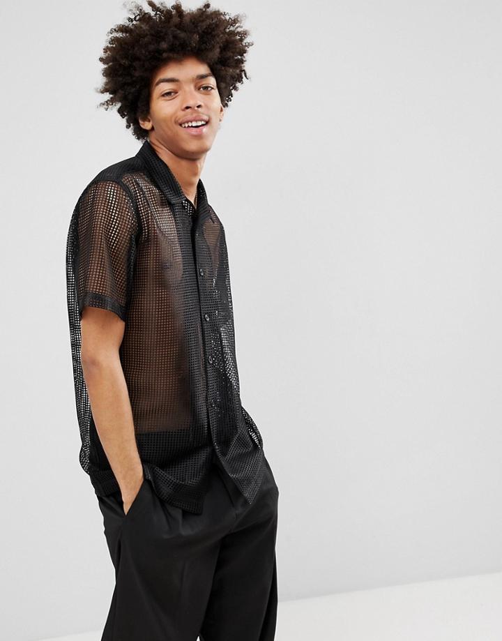 Asos Design Regular Fit Mesh Shirt - Black