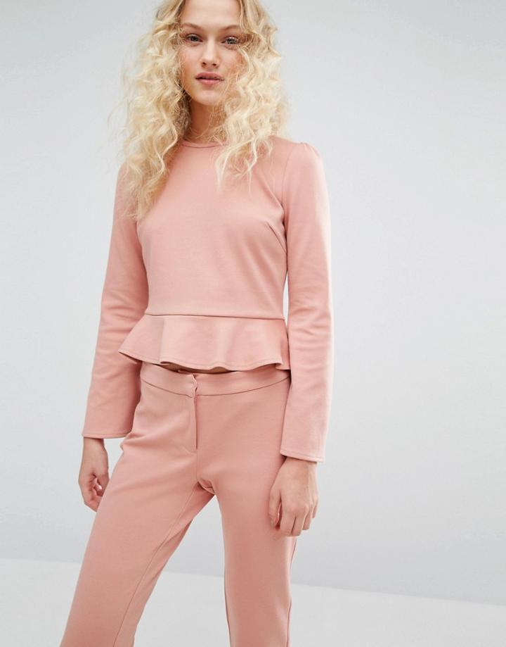 I Love Friday Frill Hem Long Sleeve Top Co-ord - Beige