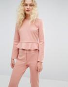 I Love Friday Frill Hem Long Sleeve Top Co-ord - Beige