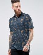 Asos Oversized Polo Shirt With All Over Koi Print With Revere Collar -