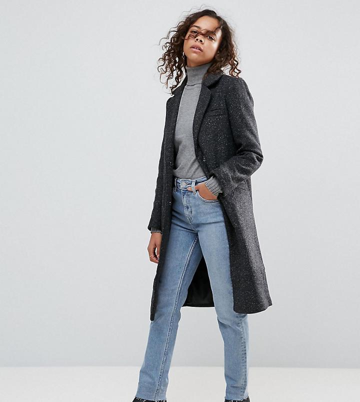 Asos Petite Slim Coat In Wool Blend - Gray