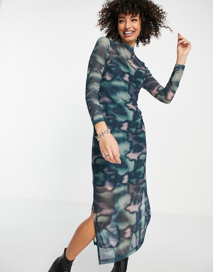 Bolongaro Trevor Long Sleeve Mesh Midi Dress In Abstract Print-blues