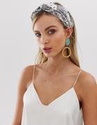 Asos Design Headband With Twist Front In Bandana Print In Cream - Cream