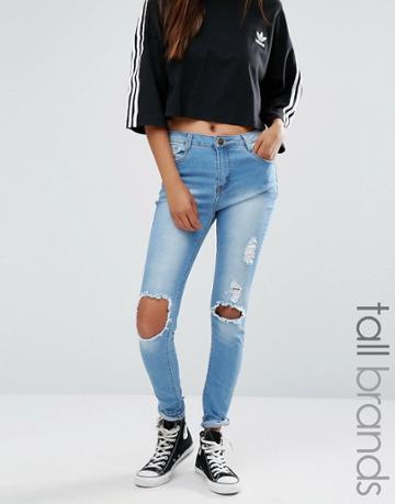 Liquor & Poker Tall Skinny Jeans With Rips - Blue