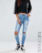 Liquor & Poker Tall Skinny Jeans With Rips - Blue