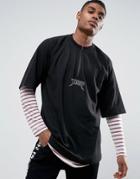 Visionair Oversized T-shirt In Black With Half Zip - Black