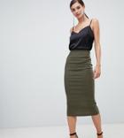 Asos Design Tall High Waisted Longerline Pencil Skirt-green