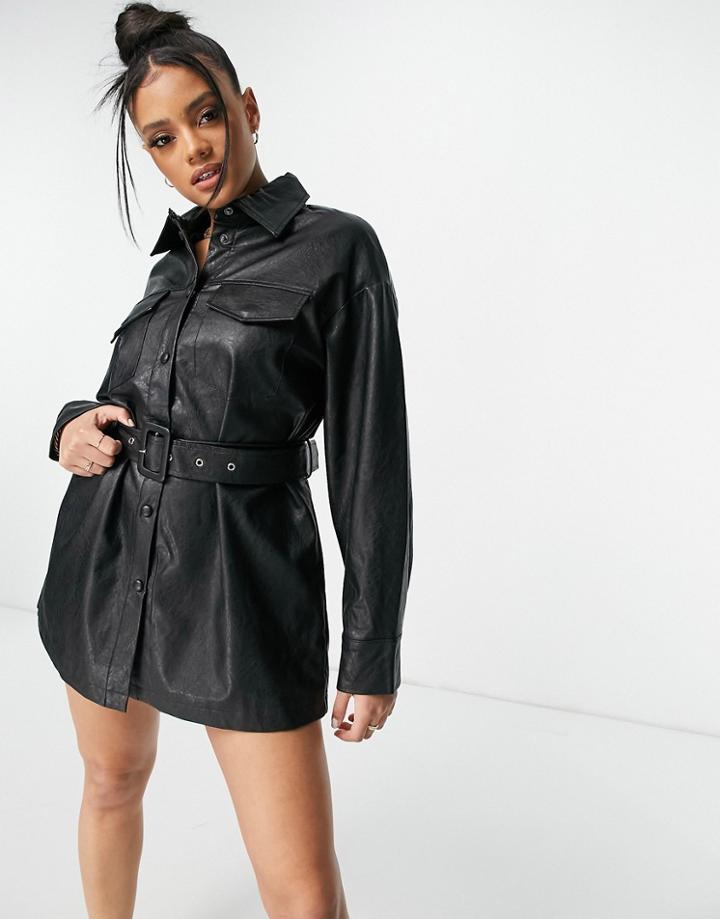 Na-kd Buckle Detail Faux Leather Moto Dress In Black