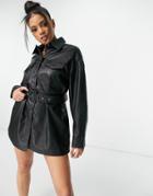 Na-kd Buckle Detail Faux Leather Moto Dress In Black