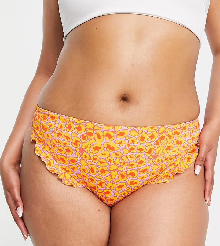 Vero Moda Curve High Waist Bikini Bottoms In Orange & Lilac Print-multi