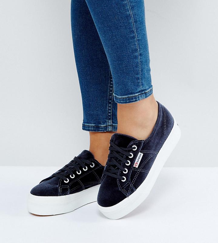 Superga 2790 Velvet Flatform Trainers In Grey - Gray