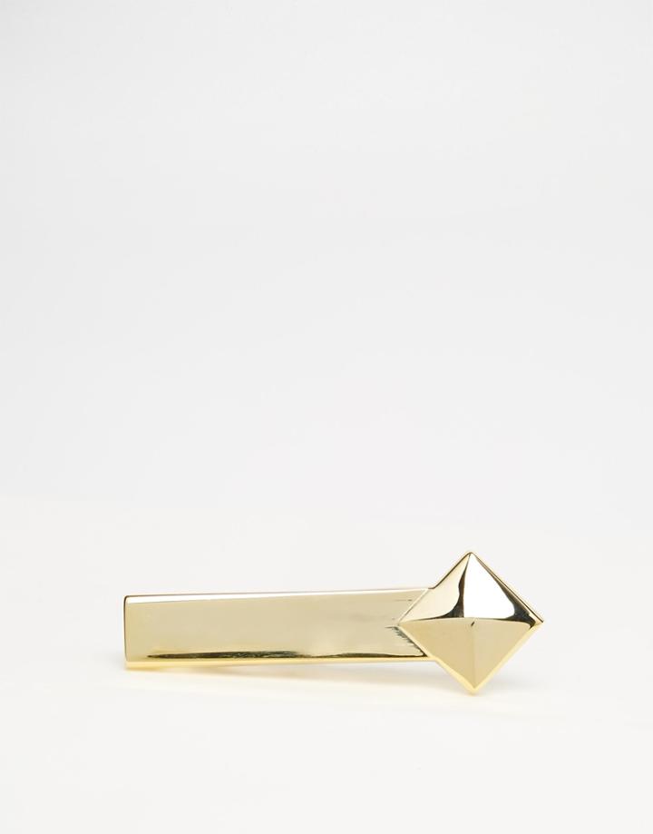 Asos Tie Bar With Pyramid Stud In Gold - Gold