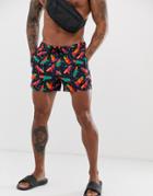 Asos Design Swim Shorts In Water Gun Print Short Length-black