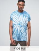 Asos Tall Super Oversized T-shirt With Roll Sleeve And Spiral Tie Dye Wash - Blue