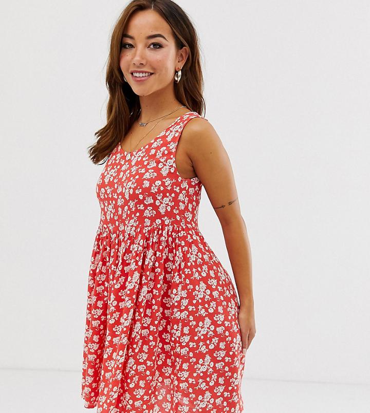 Brave Soul Petite Skater Dress In Floral Print - Red