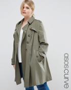 Asos Curve Skater Trench - Khaki