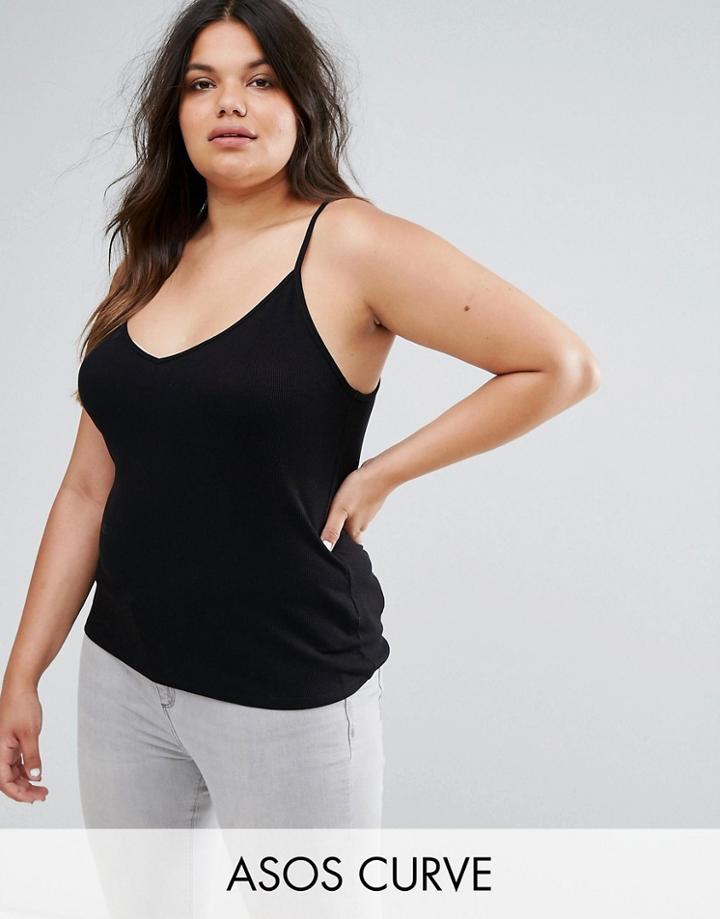 Asos Curve Skinny Strap Cami In Rib - Black
