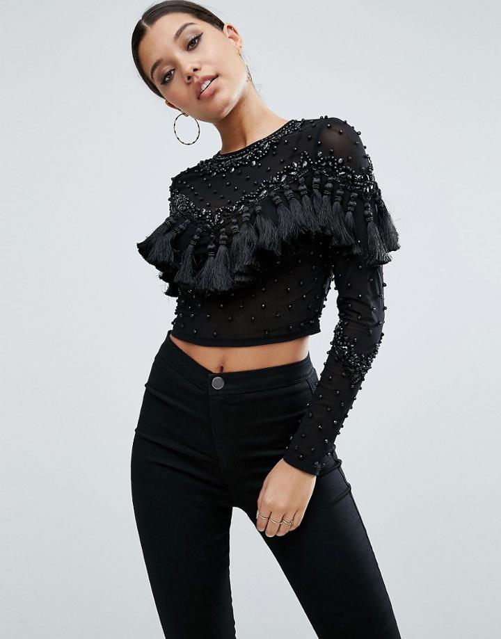Asos Embellished Top With Tassels - Black