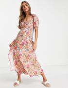 & Other Stories Smocked Bodice Midi Dress In Floral Print - Multi