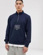 Parlez Spits 1/4 Zip Sweatshirt With Embroidered Logo In Navy