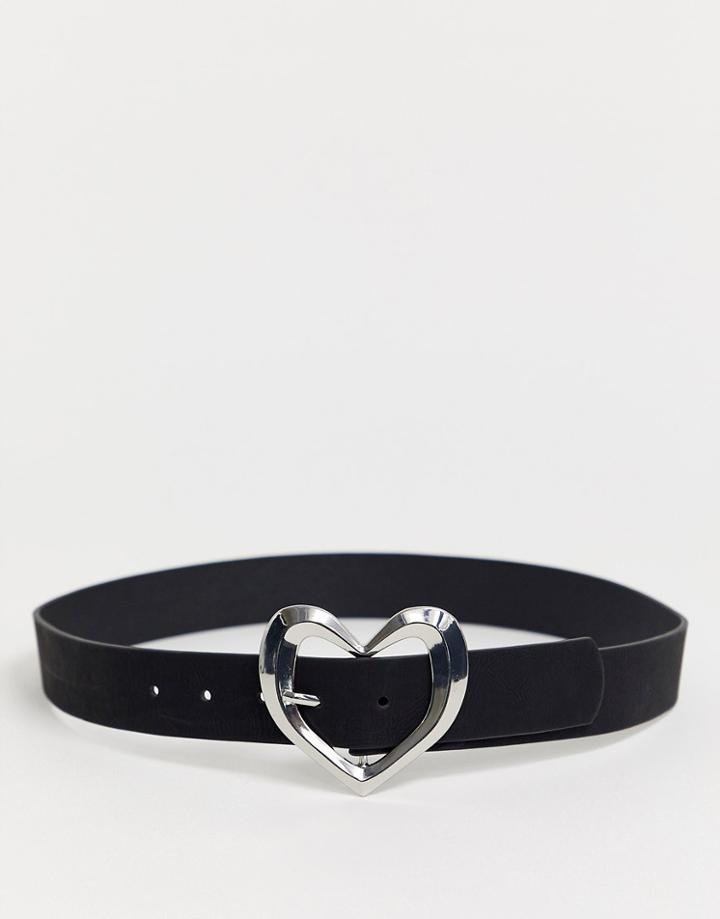 Glamorous Black Waist & Hip Belt With Silver Hammered Heart Buckle