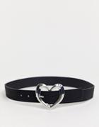 Glamorous Black Waist & Hip Belt With Silver Hammered Heart Buckle