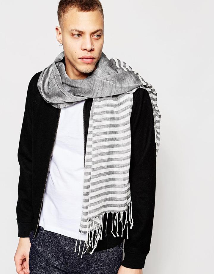 Asos Lightweight Scarf In Black Stripe - Black