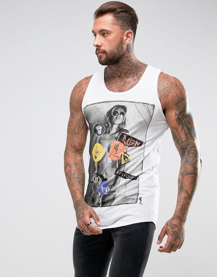 Religion Tank With Girl Sticker Print - White