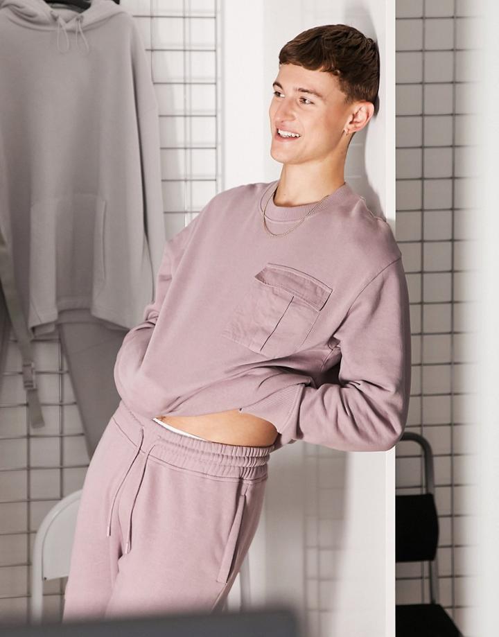 Topman Oversized Cargo Pocket Sweatshirt In Lilac - Part Of A Set-purple