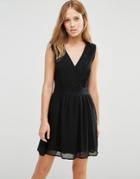 Pussycat London Skater Dress With Wrap Top - Black