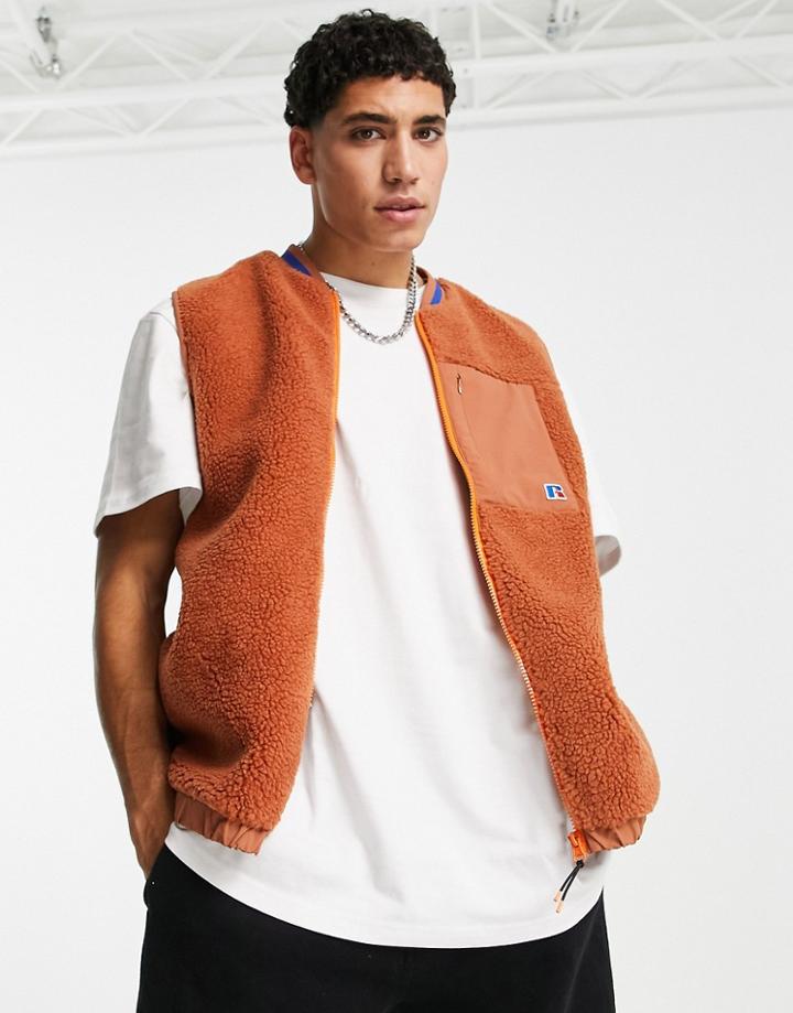 Russell Athletic Zip Through Fleece Vest In Orange