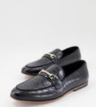 Asos Design Wide Fit Faux Leather Loafers With Croc Effect In Black