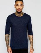 Asos Linen Mix Muscle Fit Long Sleeve T-shirt - Navy
