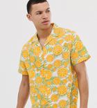 Asos Design Tall Relaxed Revere Shirt With Linen Orange Print - Orange