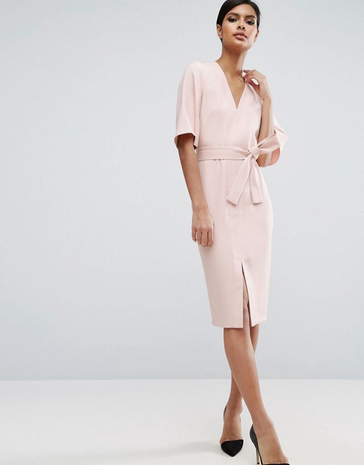 Asos Clean Obi Wrap Dress With V Front - Pink