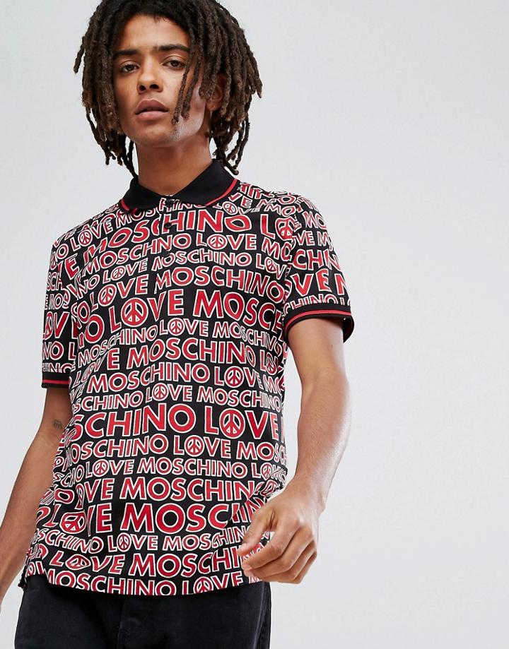 Love Moschino All Over Polo Shirt - Black