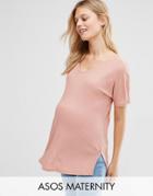 Asos Maternity Slouchy T-shirt In Rib With V-neck - Pink